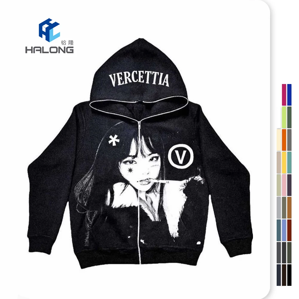 Manufacturer OEM Plain y2k Full Zip Up Hoodie Custom Cotton / Polyester Vintage Acid Wash Full Face zip up Hoodies Sweatshirt