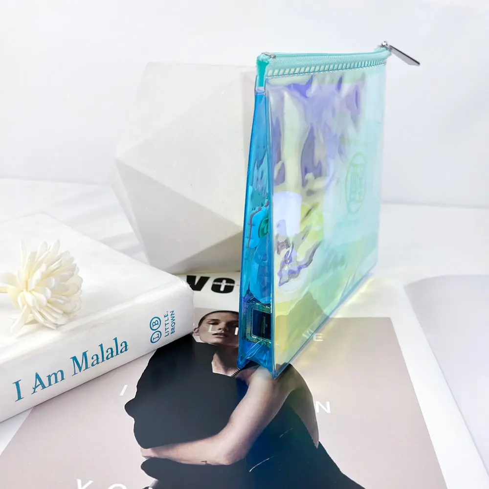 OMOI Customized PVC Laser Tote  Print Logo Magic Transparent Plastic Bag Shopping Bag Glitzy Jelly Bag