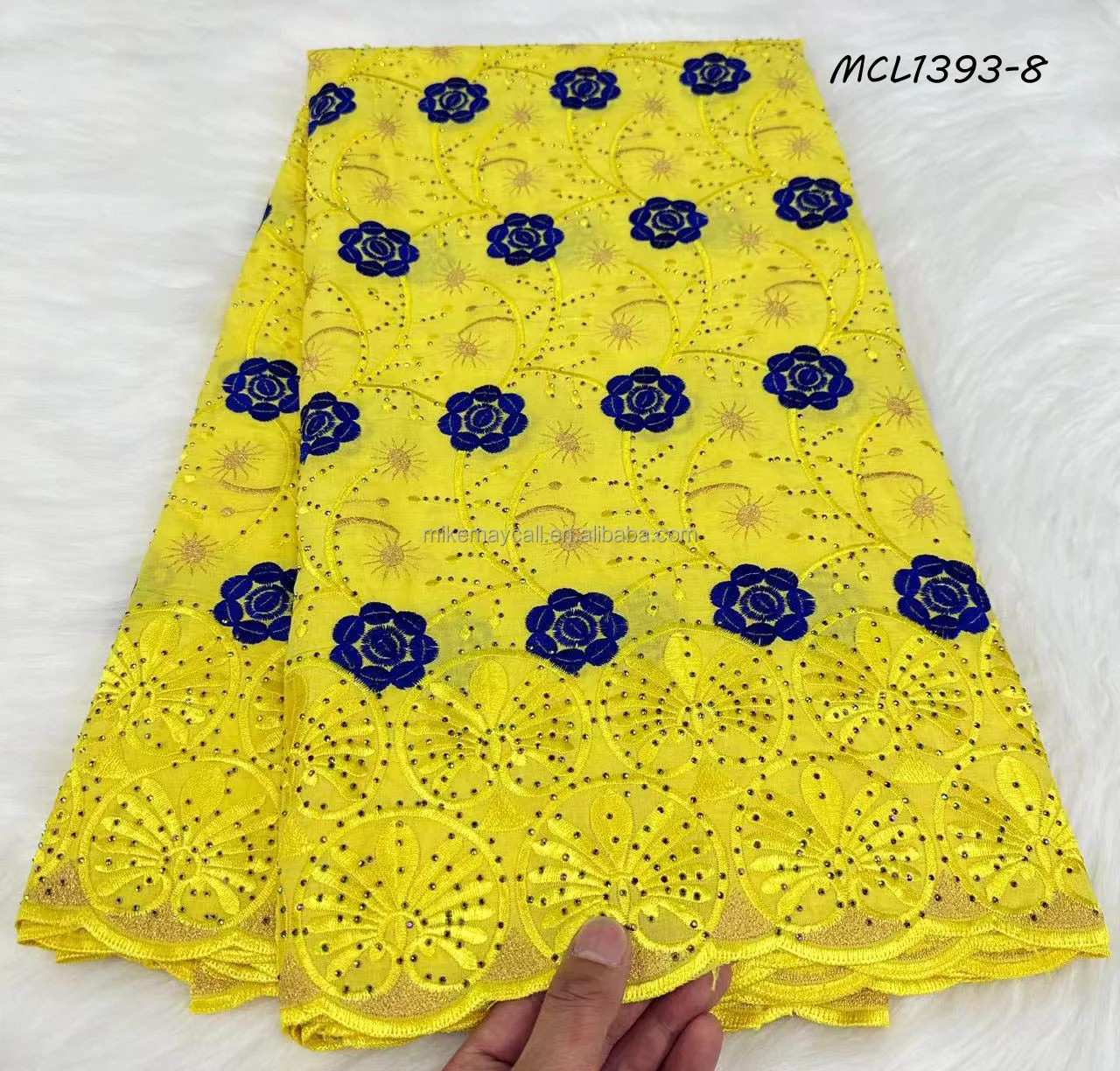 embroidered austria 2024 luxury cotton high quality and cotton fabric sequins lace heavy