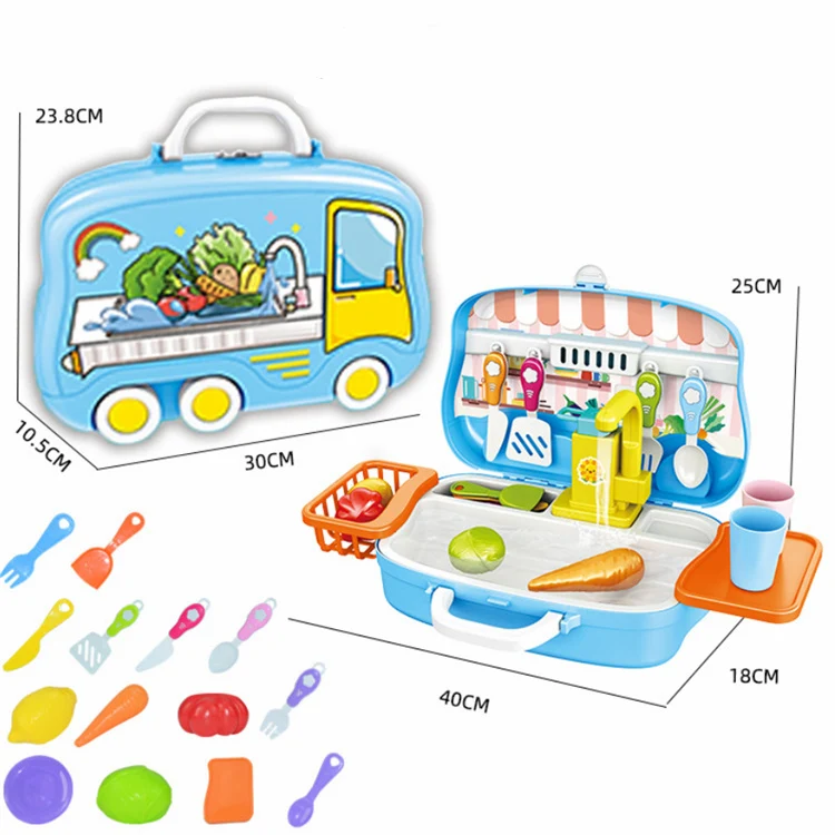 
High Quality Pretend Play Cooking Game Toy Suitcase Design Happy Kitchen Cooking Toys For Kids With Accessories 