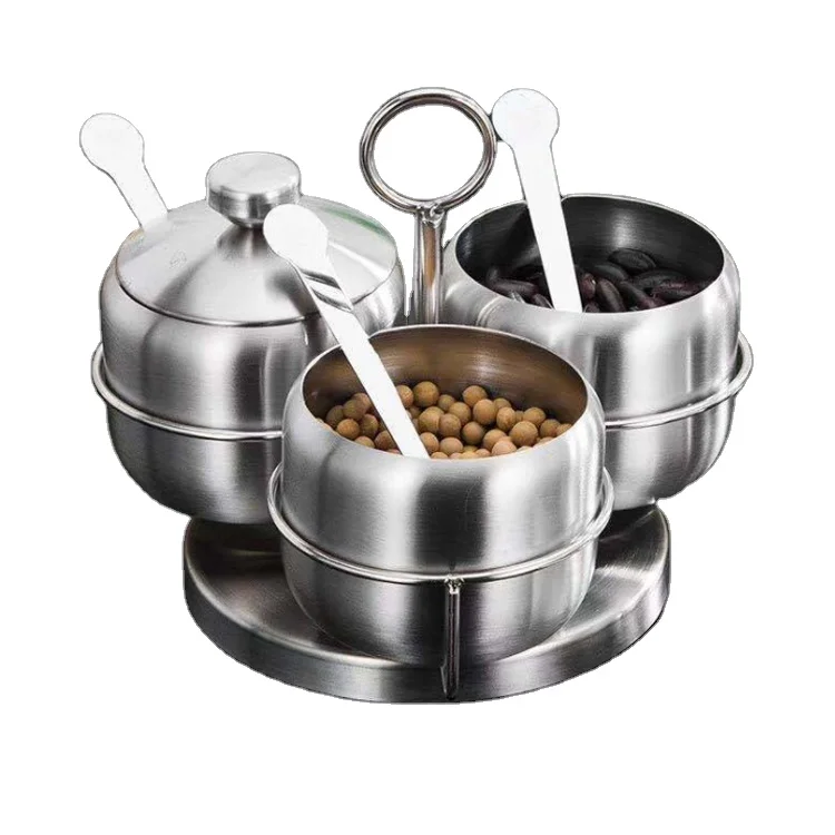 Utensil Sets 3 Pcs spices container kitchen Rotatable Stainless Steel spice container with a spoon storage containers for spices