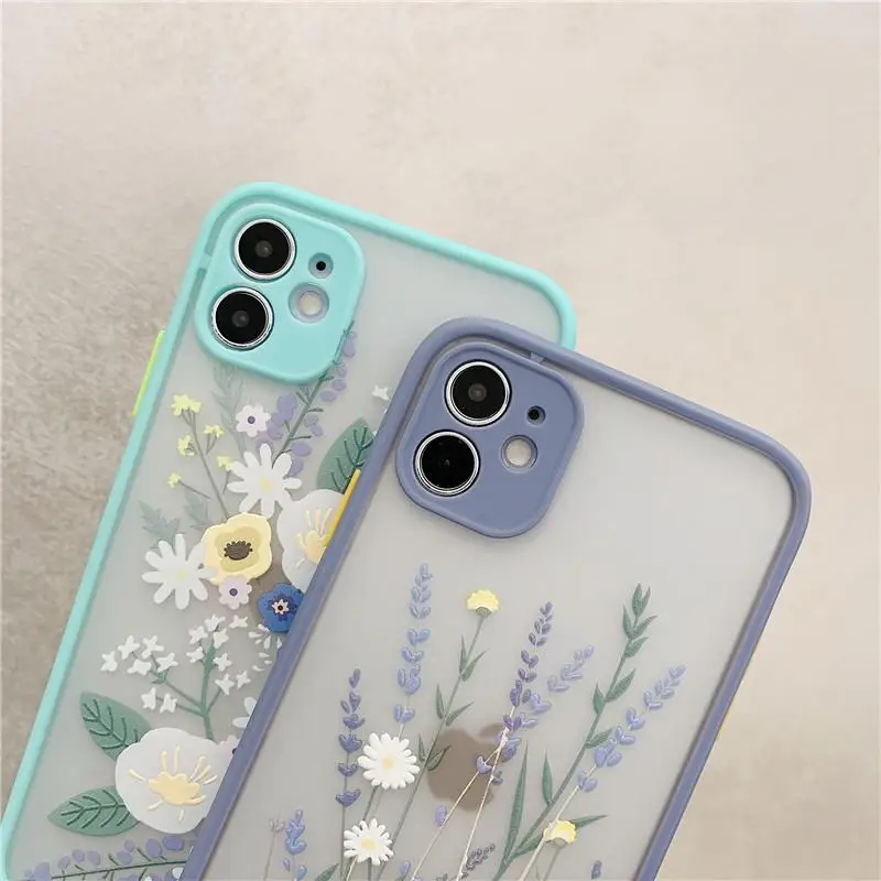 Custom Flower Design Frosted TPU PC Phone Case For iPhone 13 12 mini 12 11 Pro Max Xs Xr 7 8 Plus Protective Mobile Cover