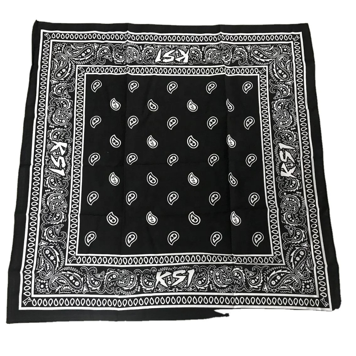 Paisley design with customized logo print cotton square bandana