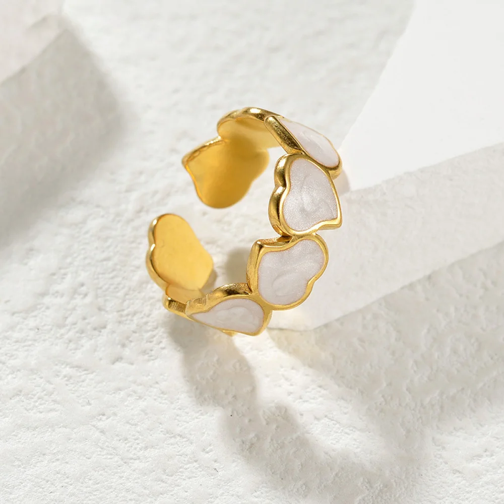 Fashion Jewelry Open Adjustable Heart Rings Stainless Steel Drop Oil Wedding Fashion Ring for Women