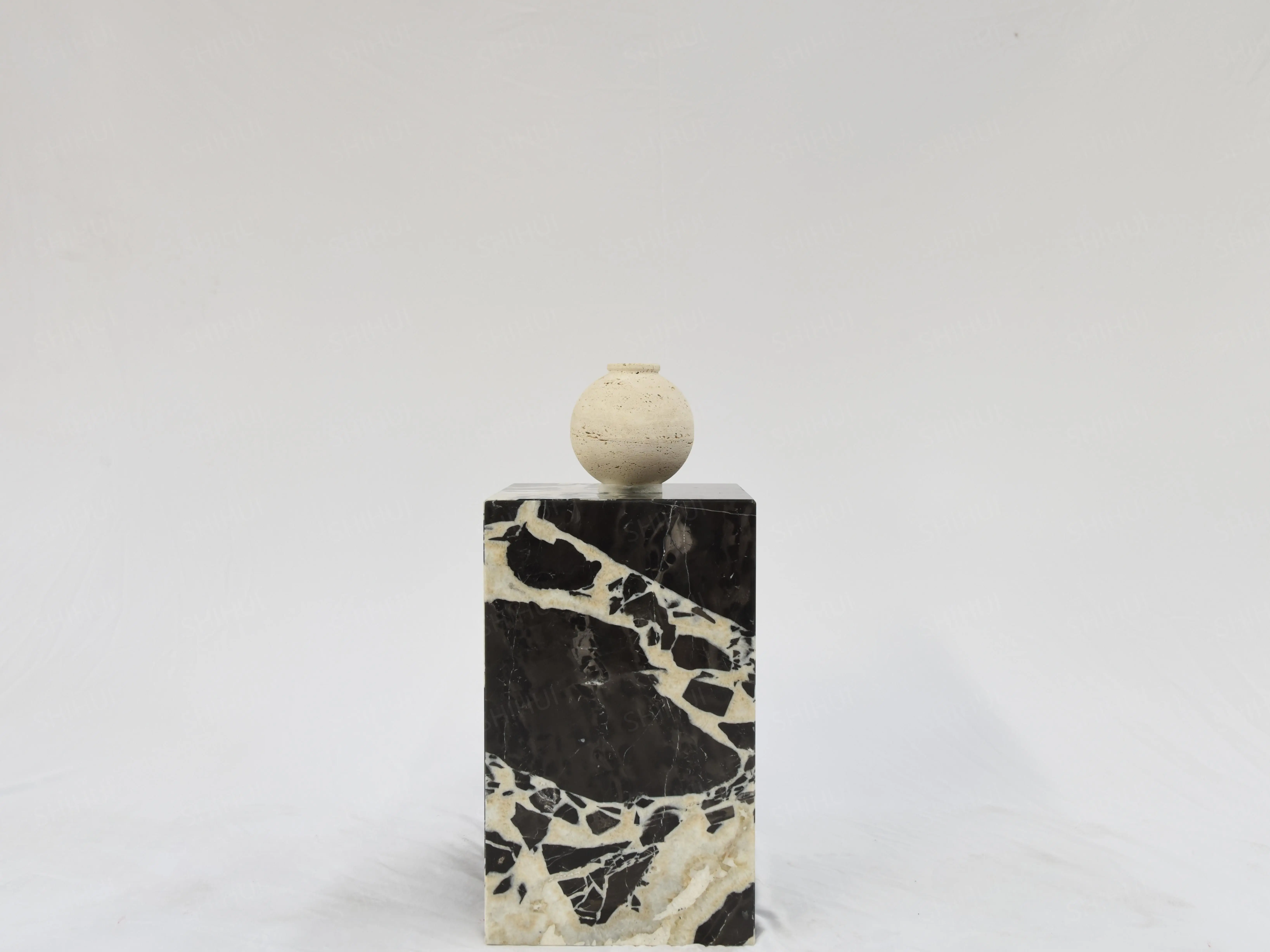 SHIHUI Natural Stone Home Decoration Beige Travertine Marble Vase New Style Decoration Living Room Flower Modern  Mini Vases