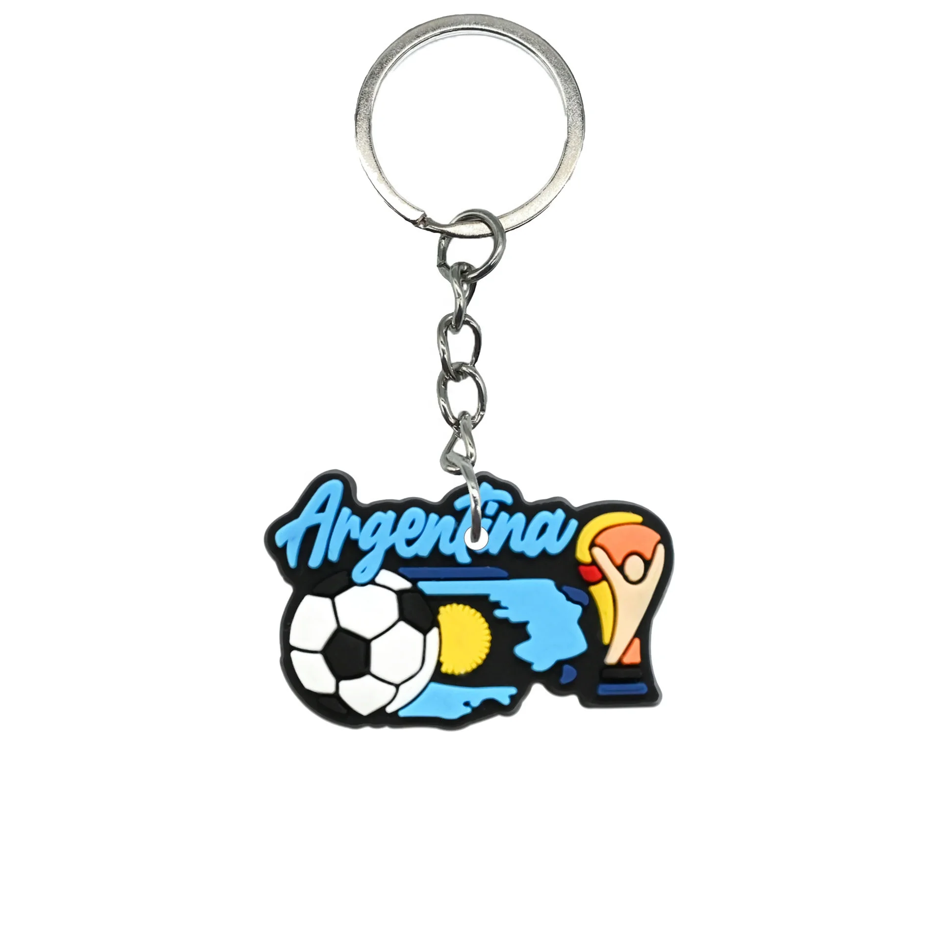 New Arrival 2D PVC Keychains Popular Cartoon Football & Metal Alloy Self-Defense Keychains from Argentina UV Printed Keychains