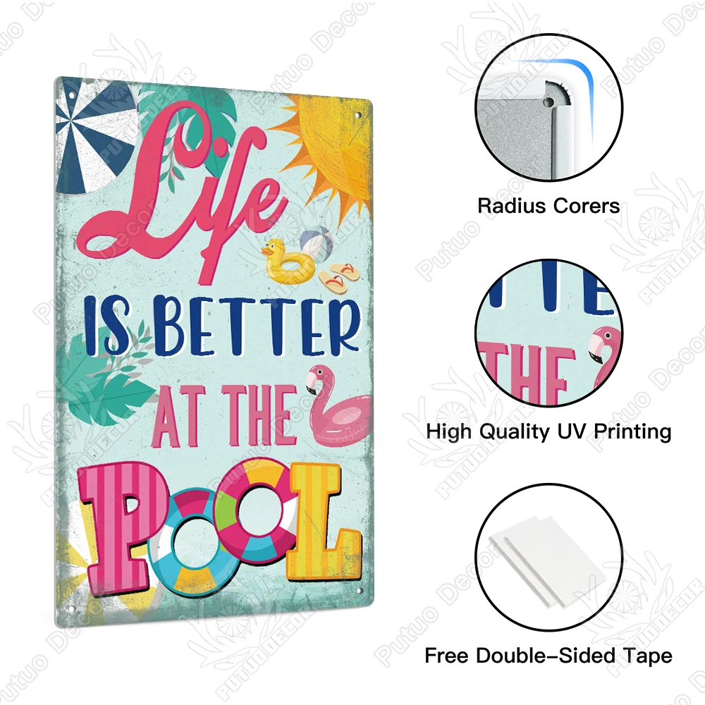 Putuo Decor Warning Metal Sign Plate Tin Pool Rules Summer Vintage Craft Tin Sign Pool Decor