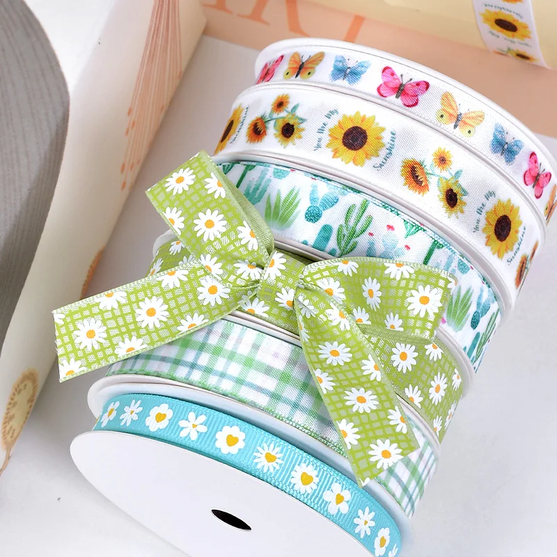 Ribest Green Spring  Satin Printed Logo Ribbon Factory Wholesale Custom For Gift Packaging