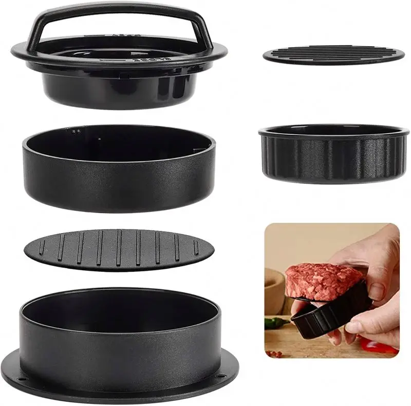 BBQ Tools 3 in 1 Plastic non-stick Manual Stuffed Meat Mold Double Hamburger Press Patty Maker Burger Press