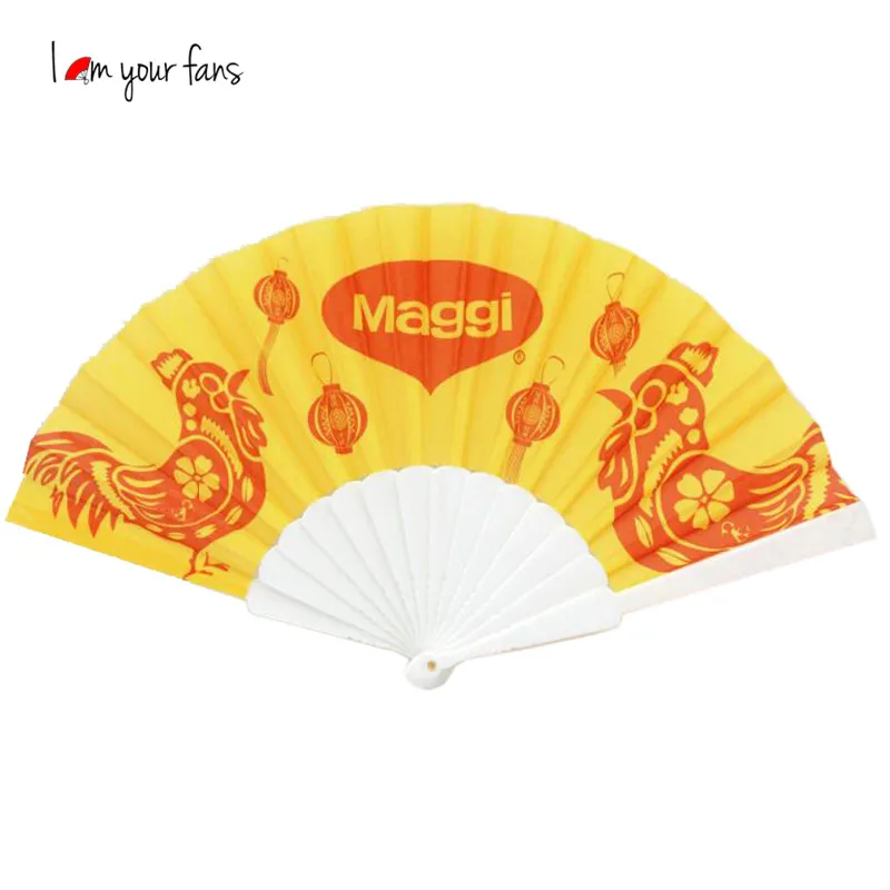 High Quality Custom Folding Plastic Ribs Hand Fan Fabric Plastic Plain Hand Fan