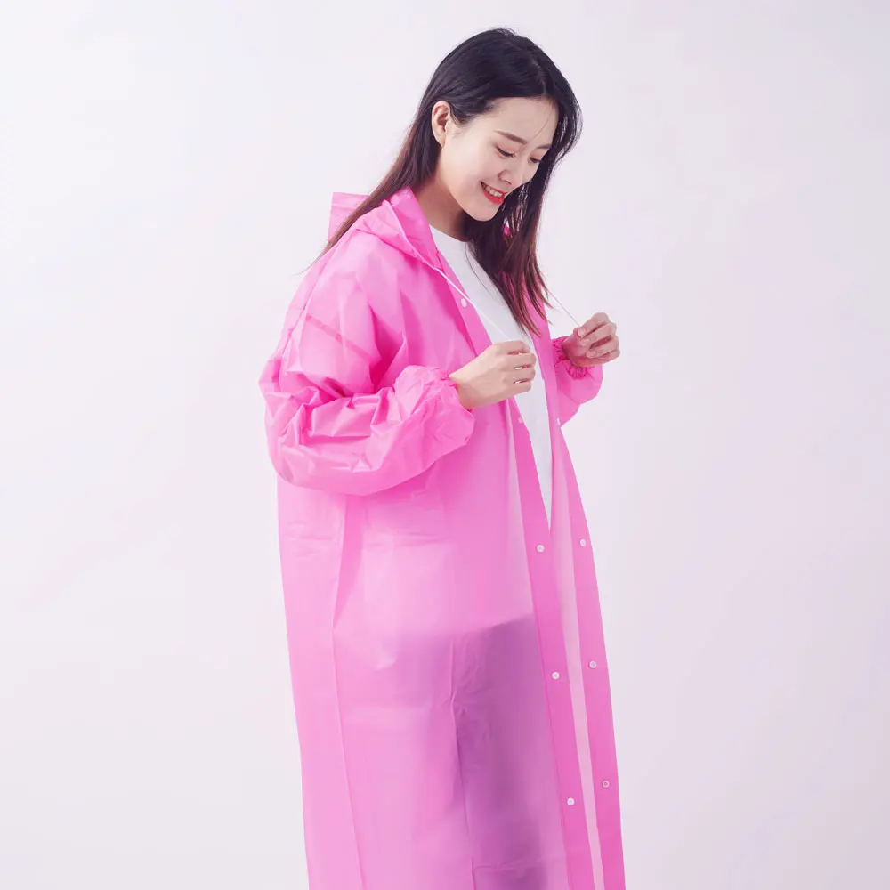 Pink Long PEVA Reusable Adult Raincoat Eco-Friendly Waterproof Raincoat
