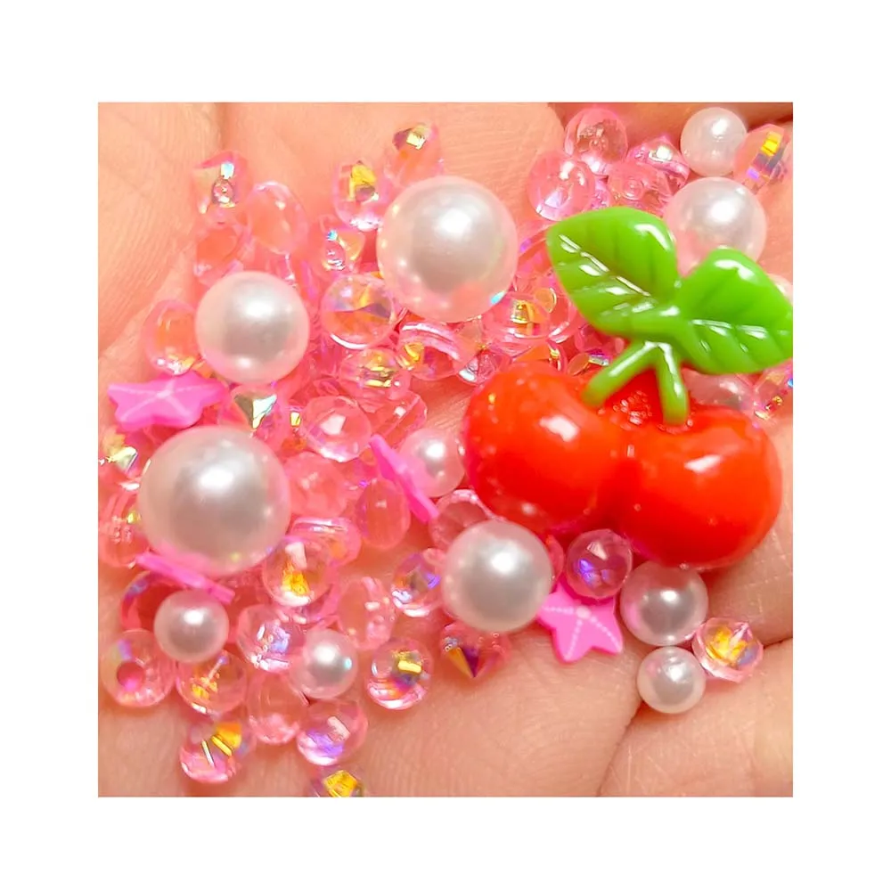 Hot Sale 3D Cherry Faux Pearl Transparent Resin Bead Series Flat Back Cabochon DIY Nail Art With Charm