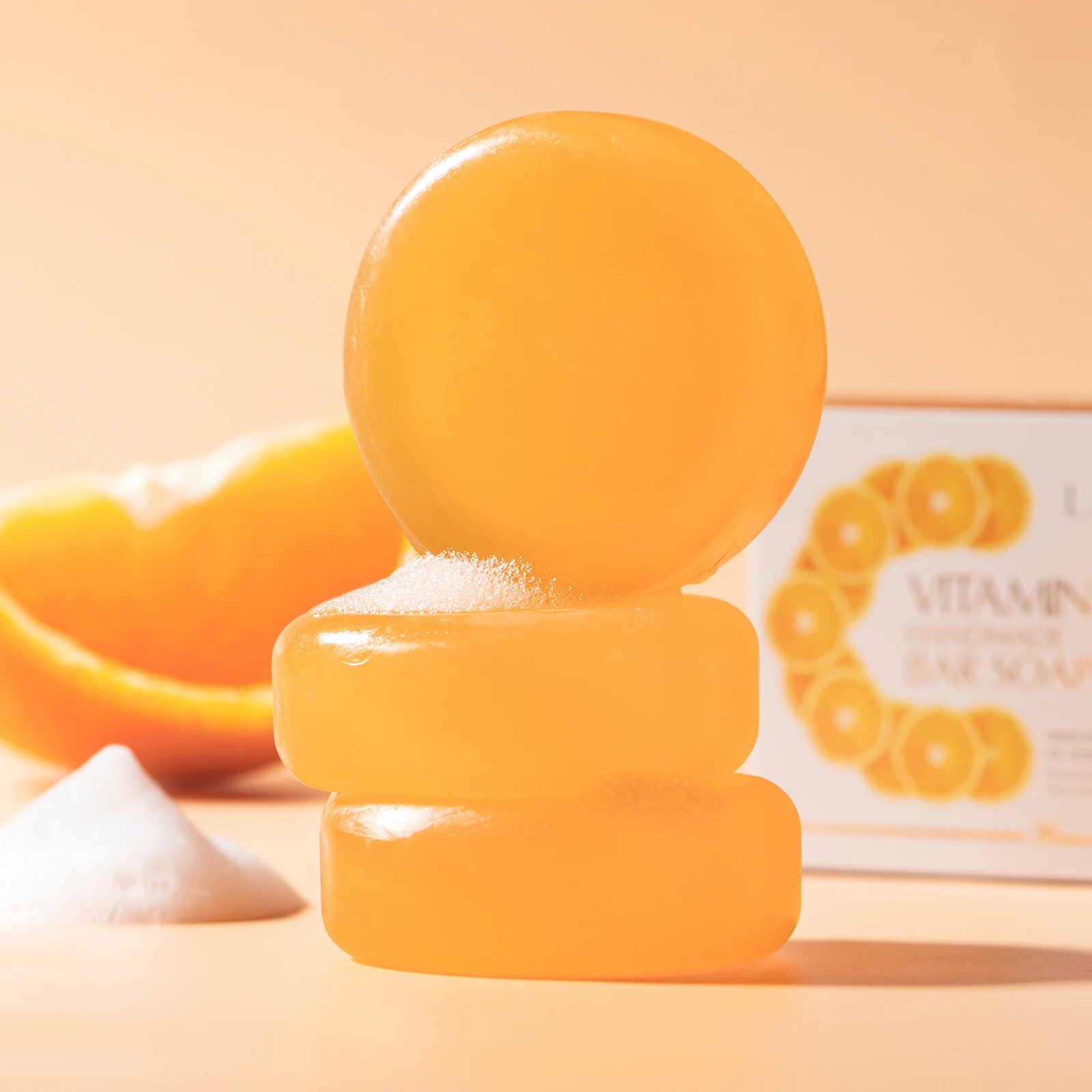 LAIKOU 90g Vitamin C Handmade Bar Soap Essential Oils Reveal Radiance Silky Smooth Skin Soap With Foaming Net