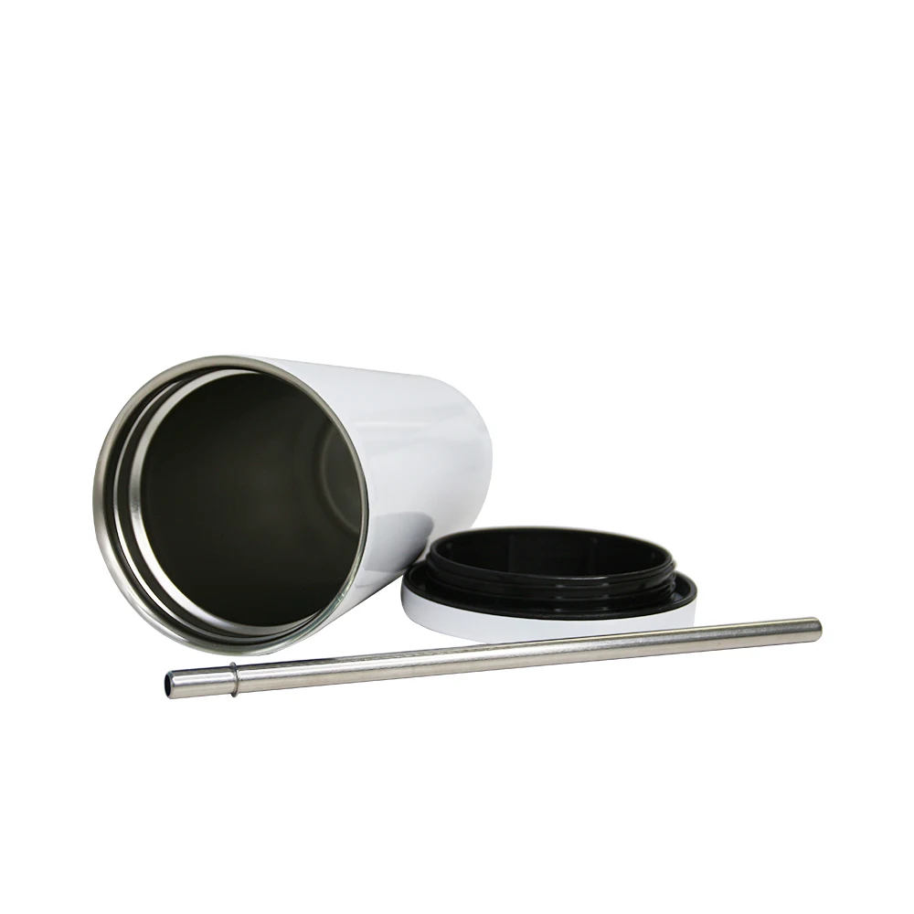 Kingsub Sublimation Stainless Coffee Cup Reusable White Blank Sublimation Stainless Steel Coffee Straw Cup