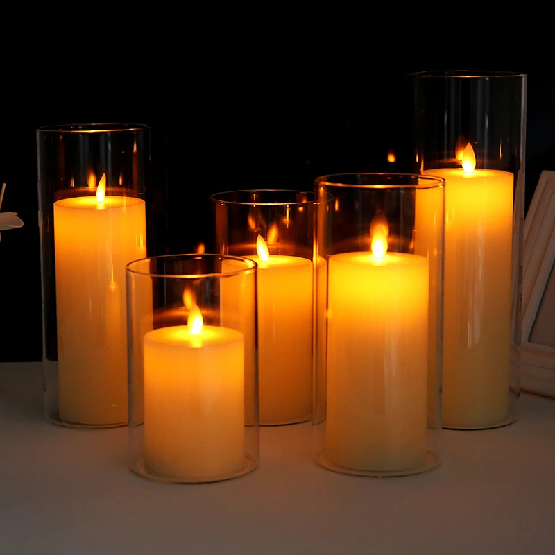 Christmas-themed Glass Round Candle Box Jar Pillar Candle Holder With Scented Floating Led Candle For Parties Rituals Supplier