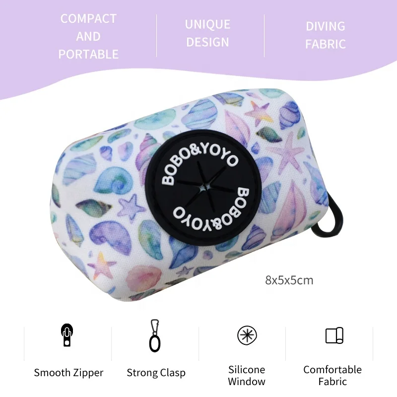2024 Custom Logo Print Design Wholesale Neoprene Fabric Doggy Pet Poo Bags Case Dispenser Dog Waste Poop Bag Holder
