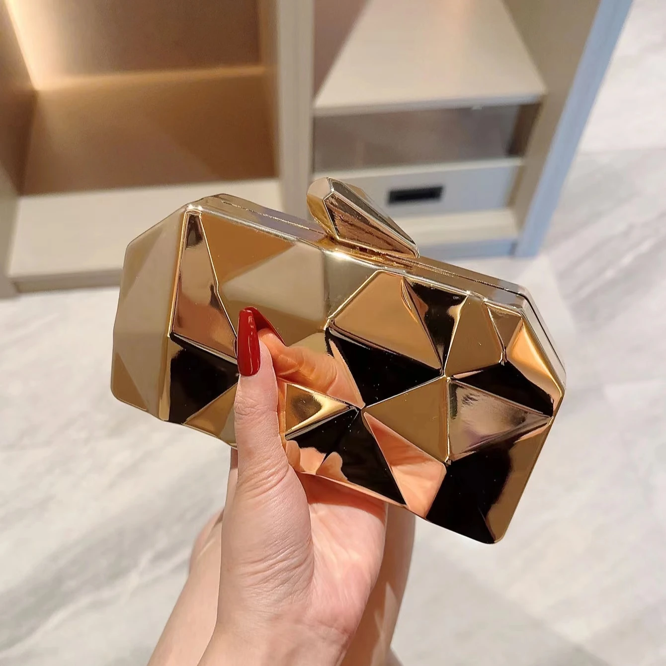 wholesale women disco bag evening bags golden silver metal metallic clutch purses for wedding party banquet