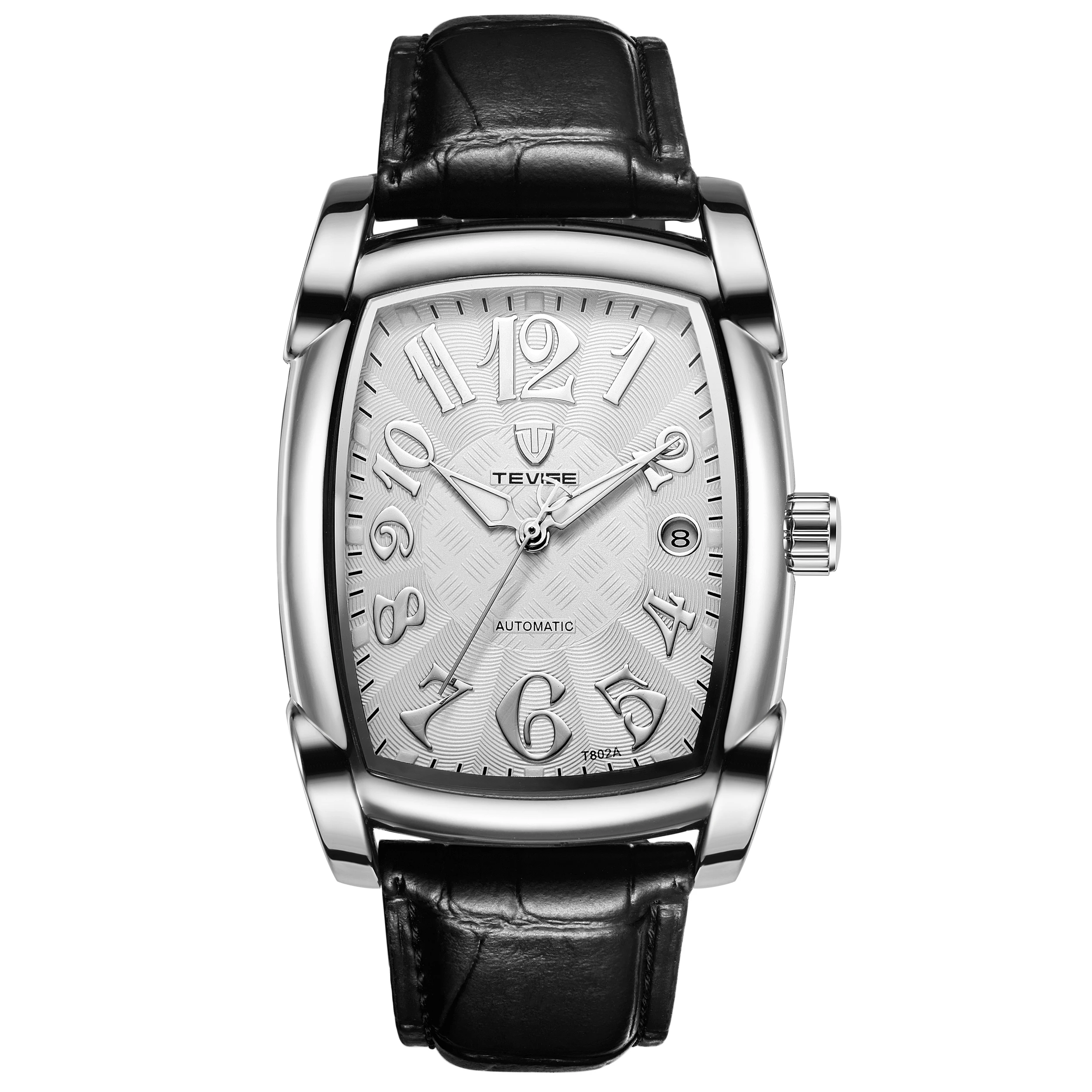 High Quality Trending Automatic 3atm Waterproof Wristwatch Thin Case Arabic Dial Leather Rectangular Watch Mechanical