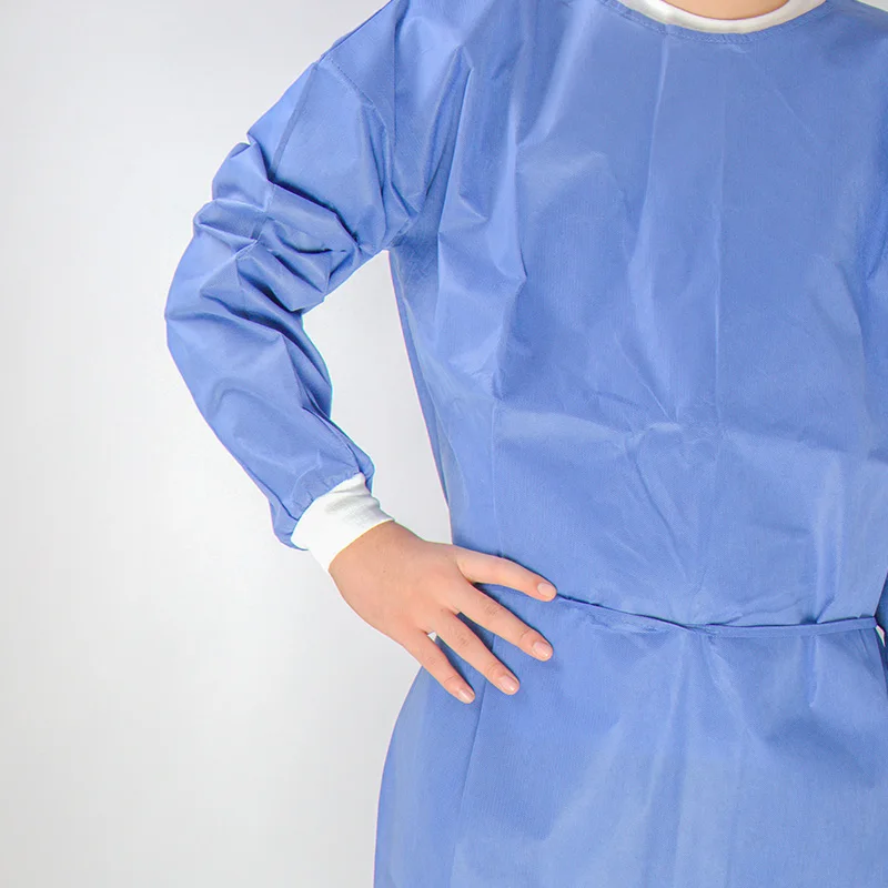 Factory direct sales non-woven fabric elastic and knitted cuffs disposable sms isolation gown for non-sterile