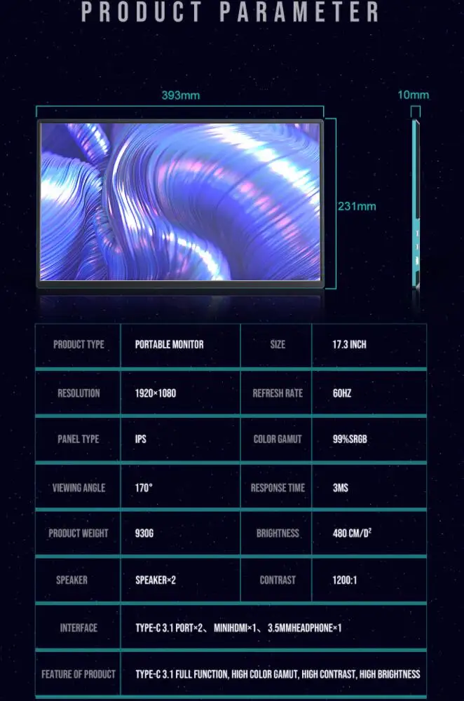  Новый 17 3 дюймовый экран 1080P Портативный боковой монитор большой для игр xbox ps4 просмотр
