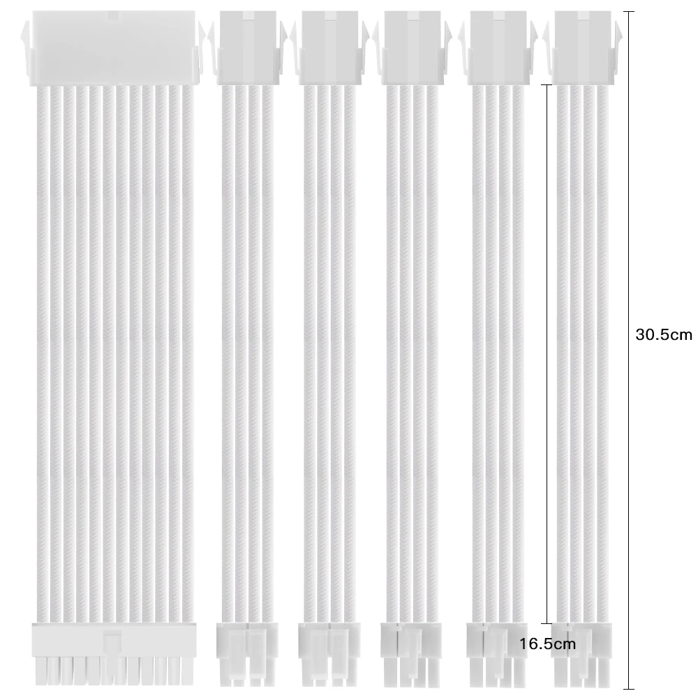 ATX 24P 8P 6P PSU Extension Cable 18AWG Softest PET Braided Sleeving White Cable Comb