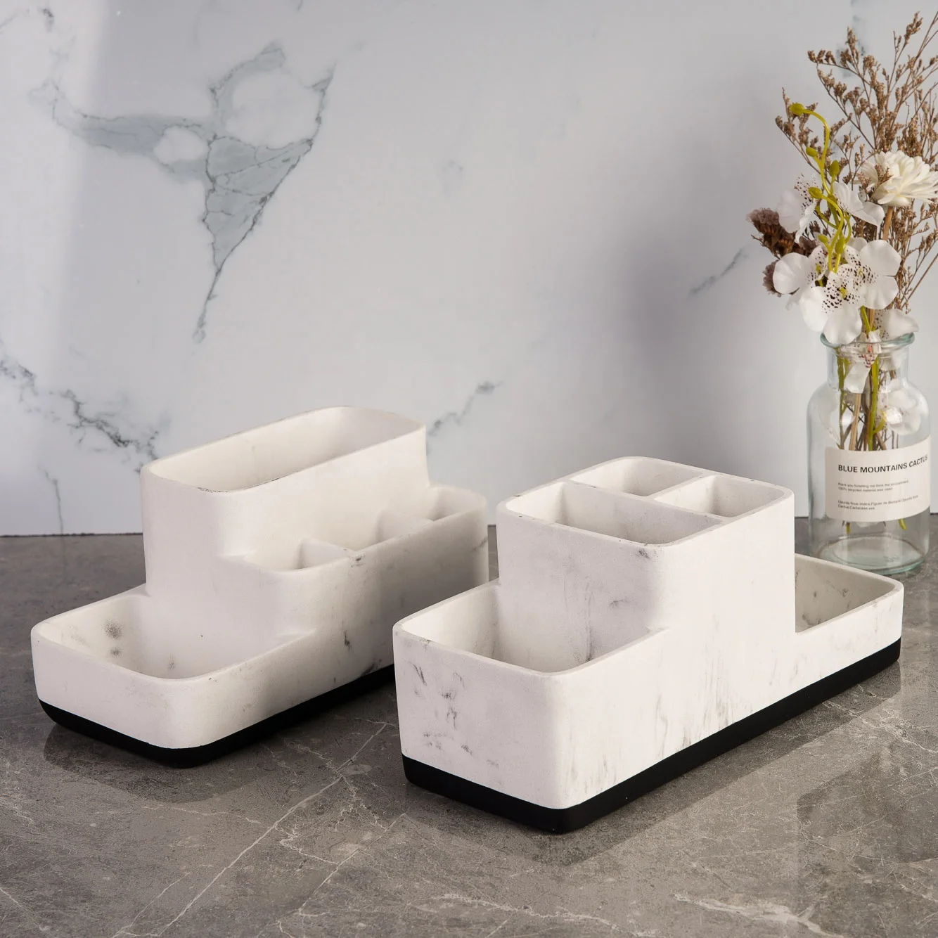 ODM OEM Best Quality Resin Small counter stand Accessories Marble Bathroom Storage Organizer
