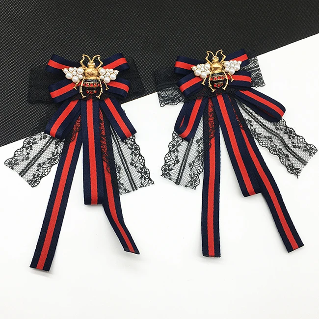 Dazgirl bee corsage Pearl Bee Ribbon Bow Tie Brooch