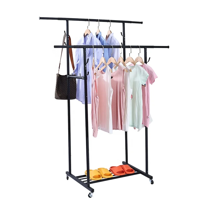 Hot Selling Double Rod Clothing Rack Portable Clothes Organizer For Bedroom Living Room