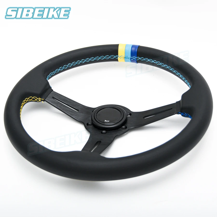 JDM Style Steering Wheels 6-Bolt Deep Dish Black Leather Racing Steering Wheel 350mm/14inch Customization