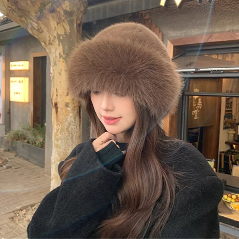 Custom Knitting Faux Fur Winter Hat with Embroidered Pattern Luxury Female Collar Hooded Scarf Unisex Warm Ring Circle