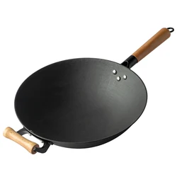 Чугунная китайская антипригарная Кастрюля с двойной деревянной ручкой