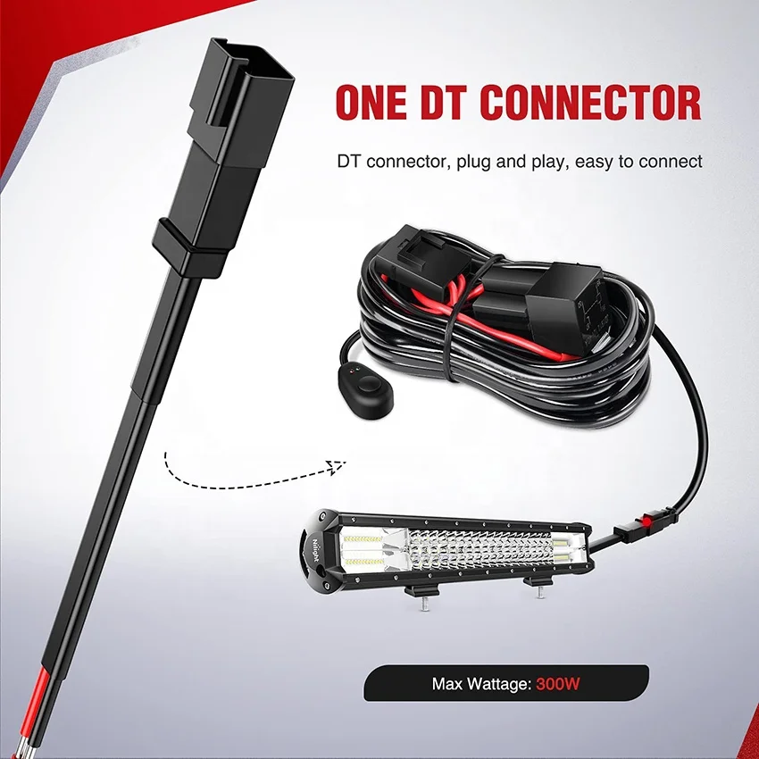 14AWG 10018W DT Connector Wiring Harness Kit - 1 Lead 12V On Off Switch Power Relay Blade Fuse for Off Road LED Work Light