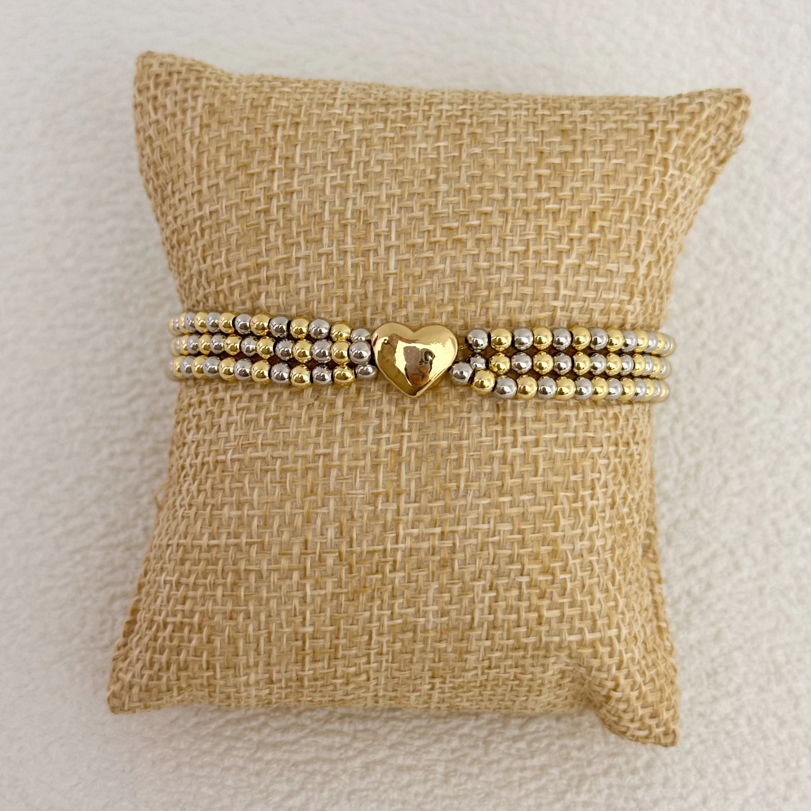 New Arrival Gold Silver Beads Bracelet Daily Wear Big Crystal Heart Adjusted Bracelet Women Fashion Jewelry Set Party Gift