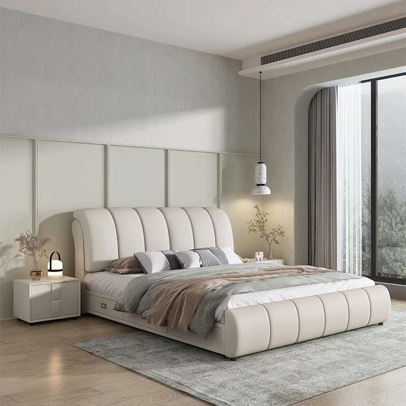 Modern style home furniture minimalist design bedroom high quality durable luxury  solid wood headboard bed with storage