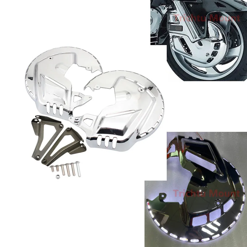 Front Wheel Disc Brake Rotor Cover w/ LED Light Motorcycle Rotor Cover For Honda Gold Wing GoldWing GL1800 2001-2017 Model