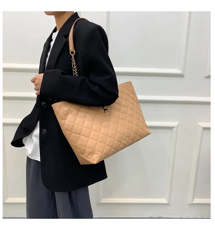 Big Capacity Leather Tote Purse Shoulder Bag Ladies Plaid Hobo Satchel Quilted Handbag for Women