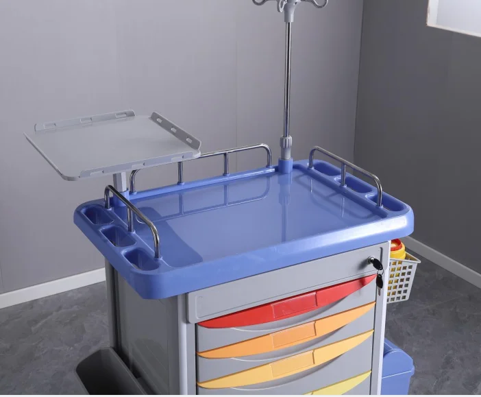 Custom Hospital Emergency Cart Medical Mobile Trolley Multifunction ABS Rescue Treatment Trolley  With More Drawer