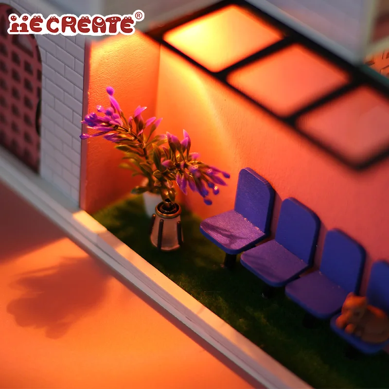 IIECREATE 3D Wooden Pizzle For Adult -034 Pink Cafe DIY Handmade Wooden Miniature House WIth LED Light