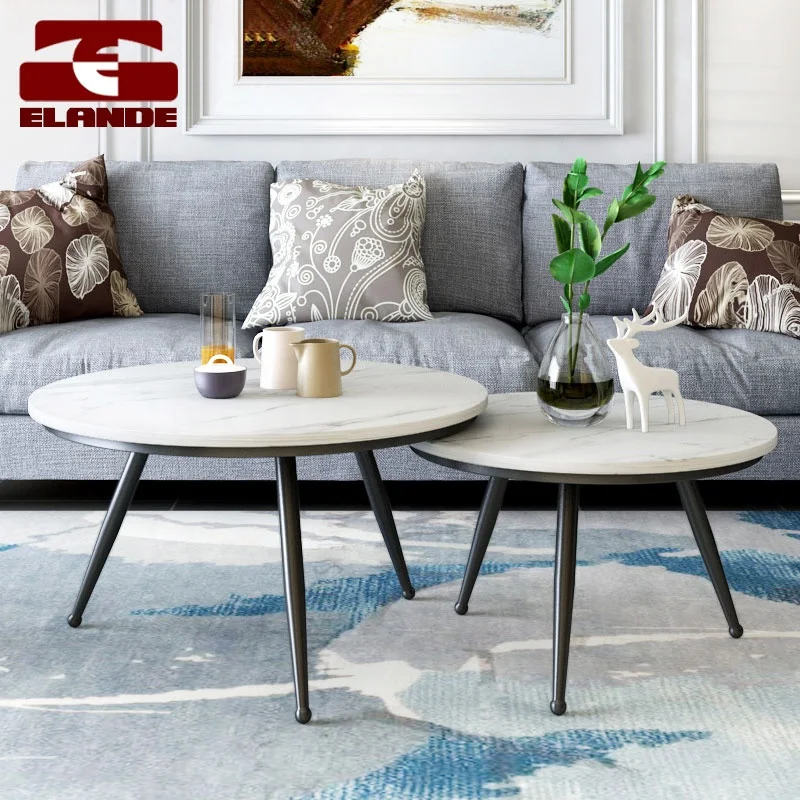 Nordic round coffee table simple small coffee table wrought iron rock board coffee table living room furniture