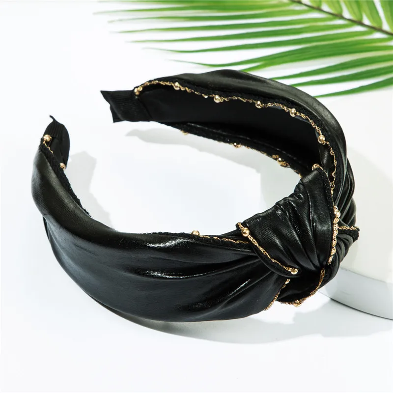 
High-grade Solid Color Artificial Leather Headband For Women Retro Hand-woven Sexy Adult Headband Fashion Hair Jewelry Wholesale 