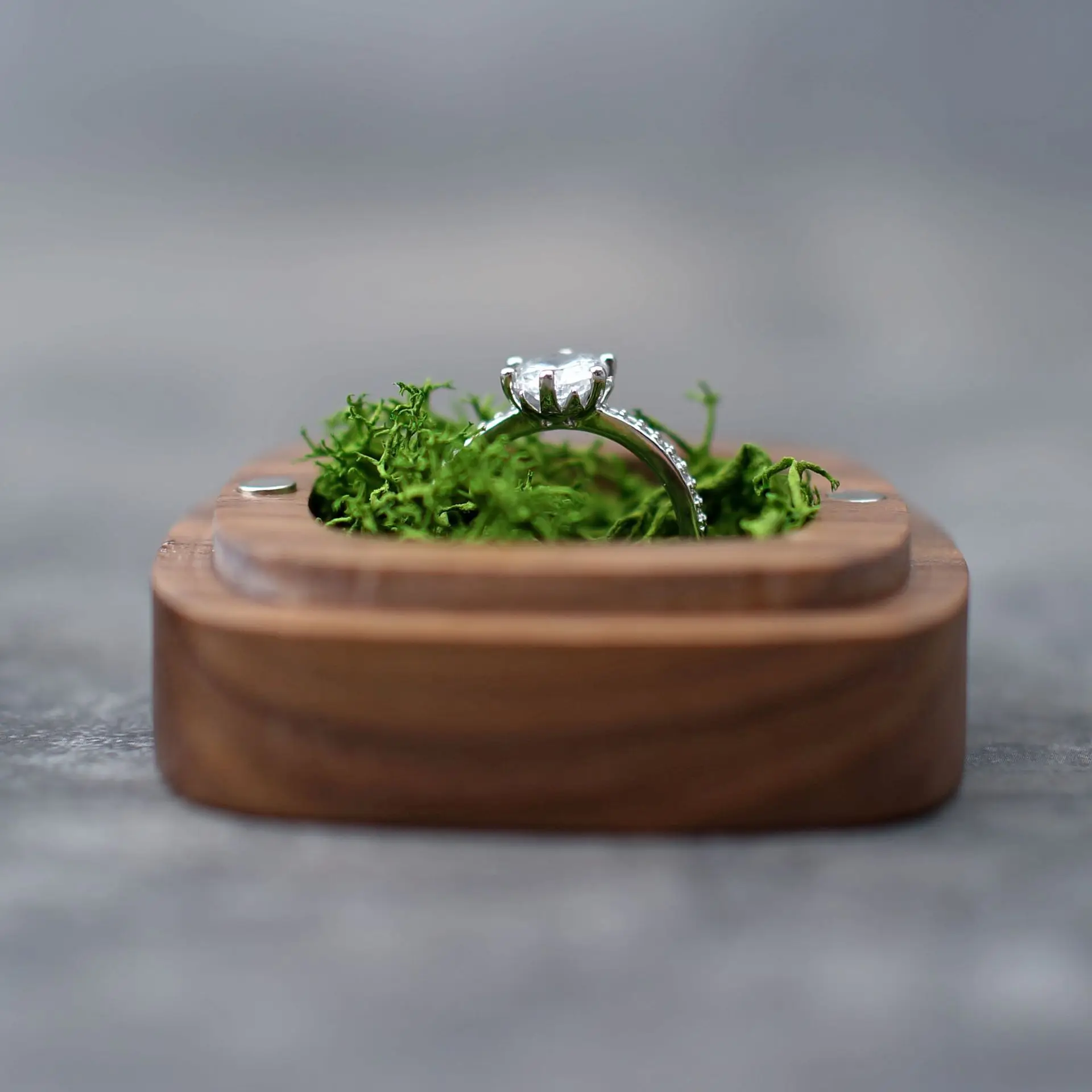 Square Shape Magnet Sealing Black Walnut Jewelry Packaging Box Wedding Ring Box With Custom Laser Logo