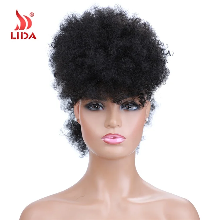 Lida Synthetic Short Kinky Curly High Puffy Soft Afro Middle-Part Wig Clips in Hair Extension 10inches 90g/PCS 0239A Hairpiece
