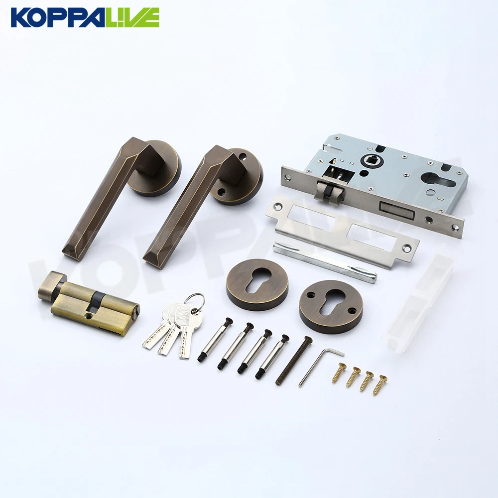 KOPPALIVE Brass Mute Door Lock Set Interior Bedroom Bathroom Safety Entry Wood Door Lever Lock Dummy Handle