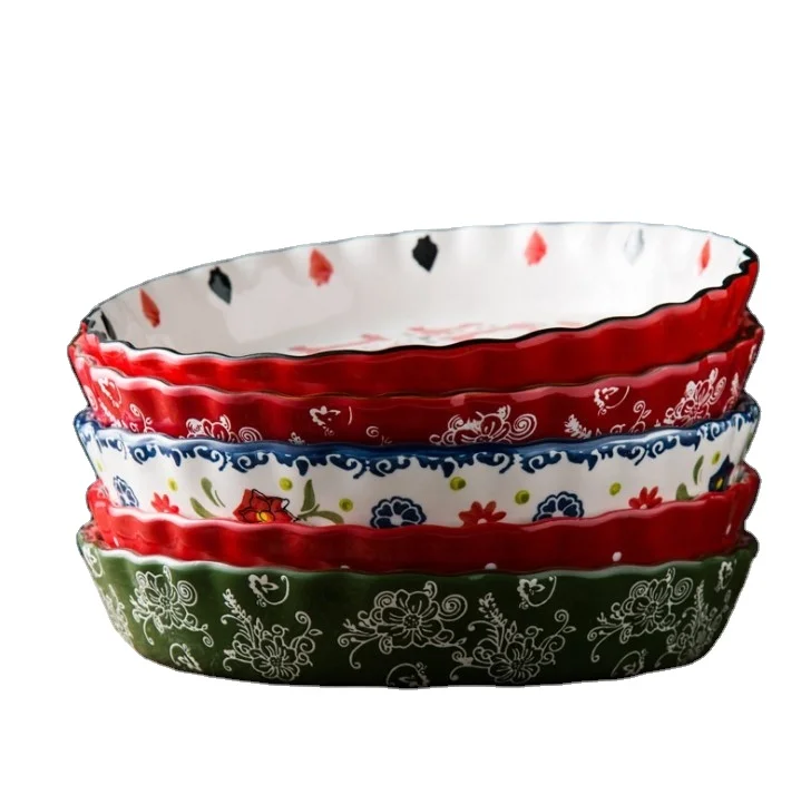 
Ceramic plate baking tray 10 inch round deep dish dinner plate 