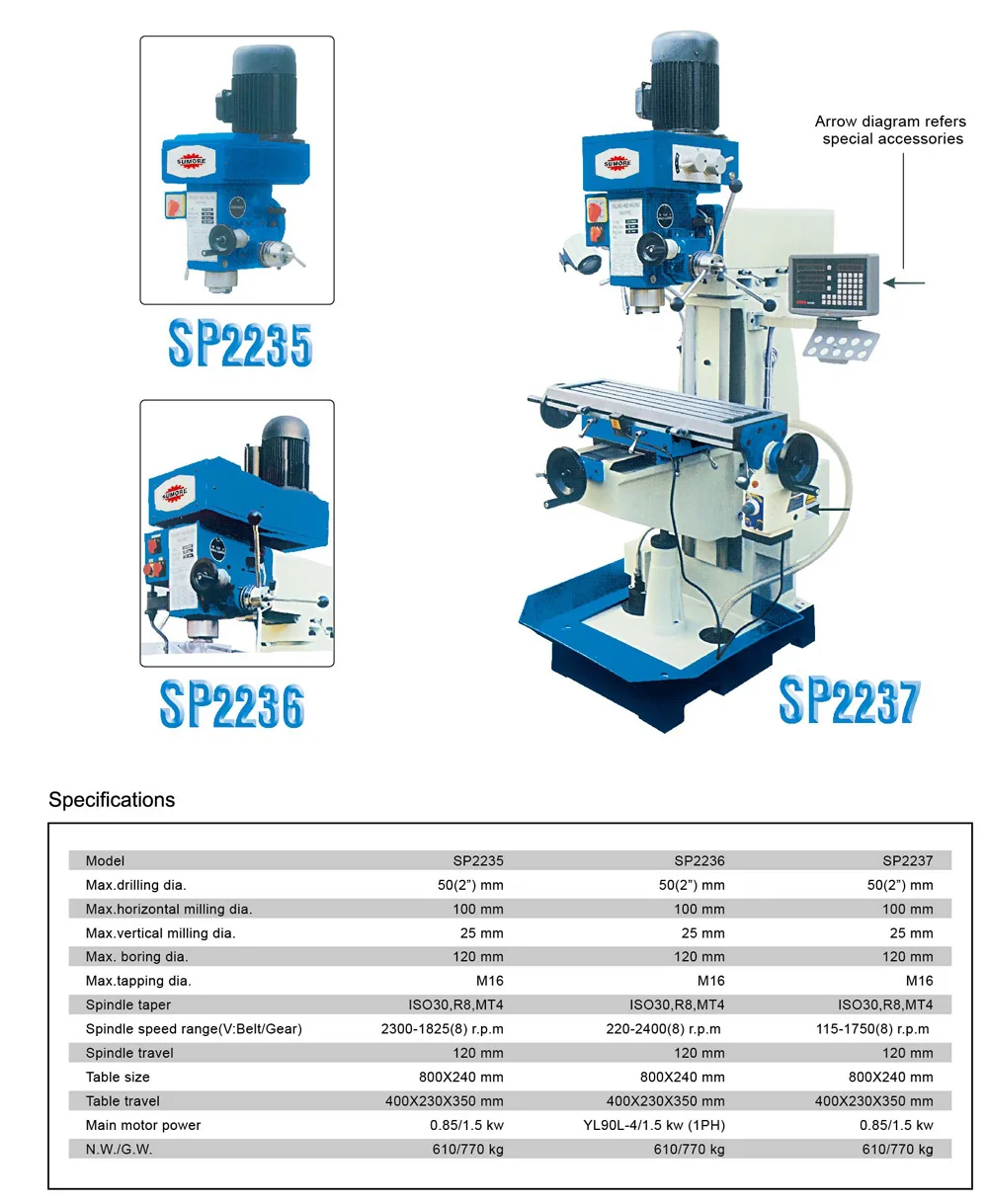 XQ6226B Proma SP2243 Universal Turret Milling Machine` X6325 for