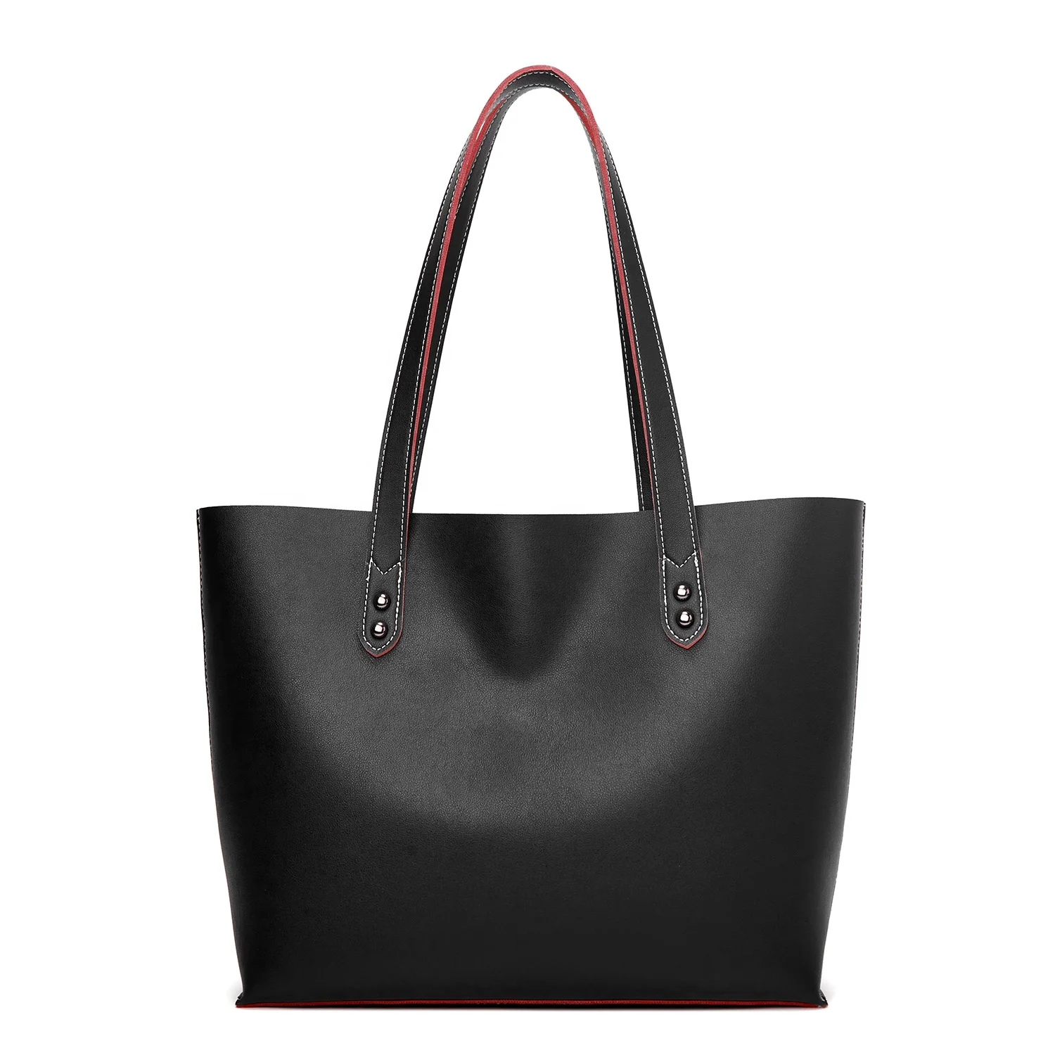 Women Large Capacity Recycled Sustainable Vegan Artificial Soft PU Leather Woven Handle Shoulder Tote Bag