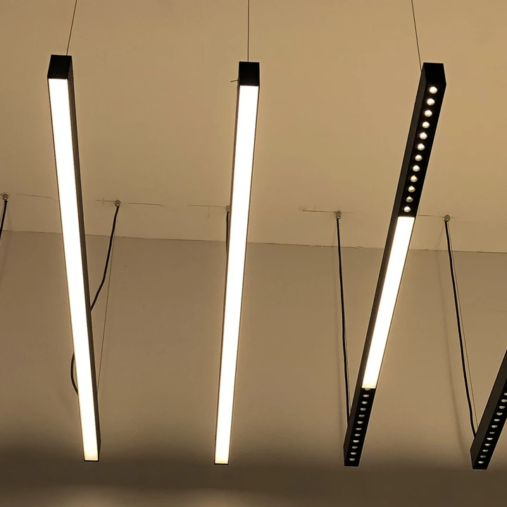 Office Linear Suspension Lighting LED Light Source Ceiling Installation Aluminum PC ABS Material Certified CE ROHS FCC VDE