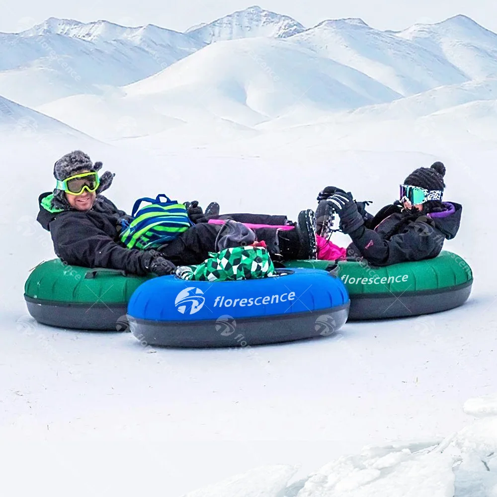 Florescence Heavy duty inflatable PVC double 2 person large snow sled tube with premium canvas cover for snow tubing
