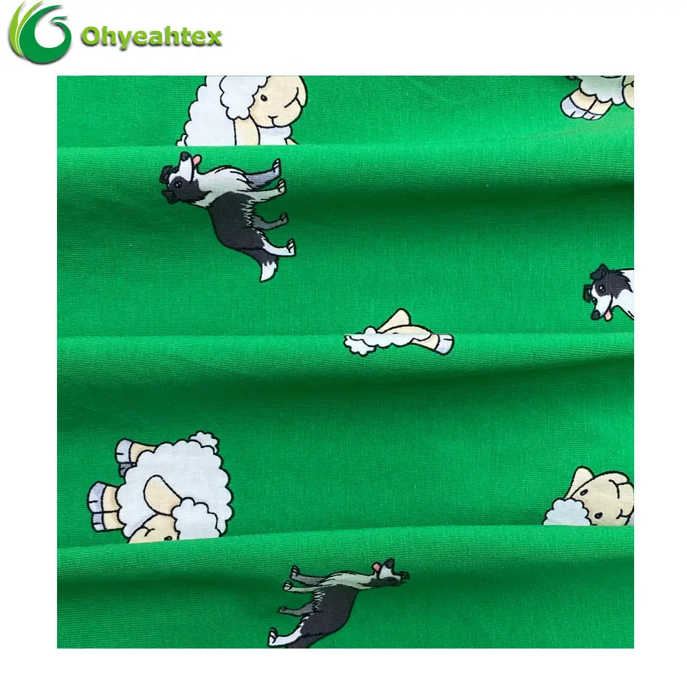 Oeko-Tex Knitted Printed 220GSM 90% Cotton 10% Spandex Jersey Fabric For Tshirts