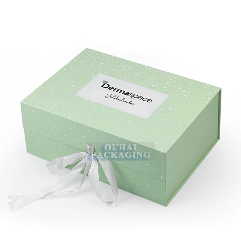 Luxury Flat Pack Folding Cardboard Paper Box Ribbon Closures Book Shaped Folding Packaging Gift Boxes With Magnetic Lid